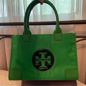 Tory Burch Green and Navy Nylon Tote Bag with Logo